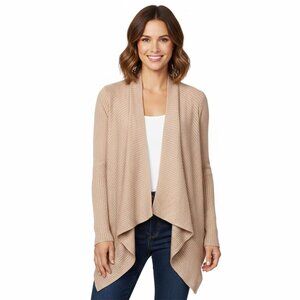 Banana Republic Tan Ribbed Knit Waterfall Cardigan Sweater Open Front Draped
